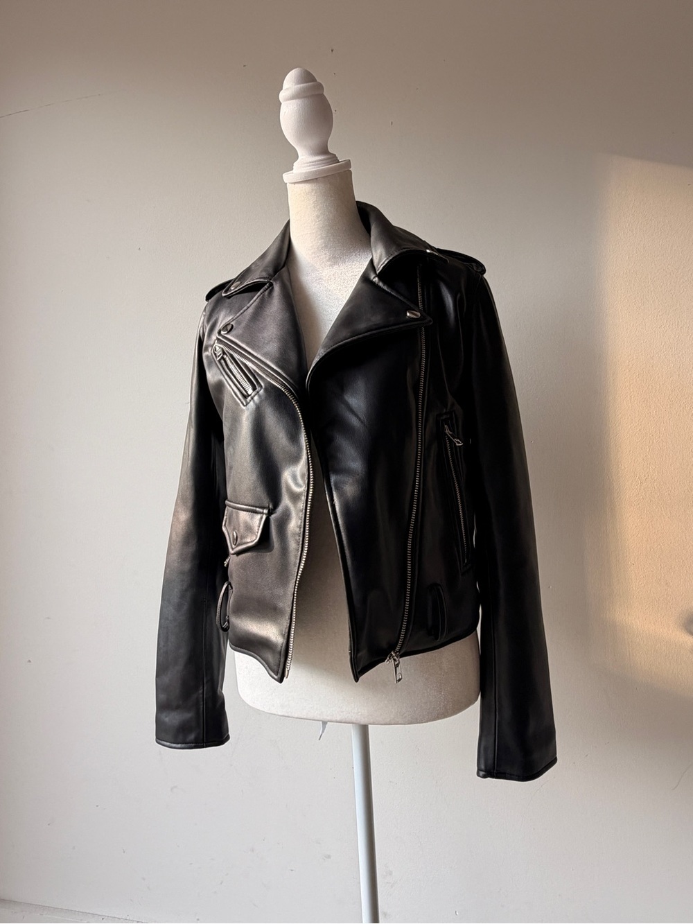 Zara Black Faux Leather Biker Jacket